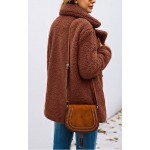 Z-brown Women's Fashion Long Sleeve Lapel Zip Up Faux Shearling Shaggy Oversized Coat Jacket For Warm Winter