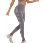 Grey Workout Leggings for Women Yoga Pants Leggings Stripes on Side, Tummy Control High Waisted