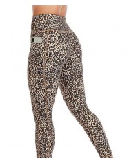 1362-yellow Leopard Women Yoga Leggings with Pockets High Waist Compression Workout Running Gym Print Pants