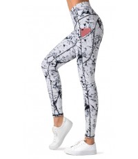 Marble High Waist Yoga Leggings with 3 Pockets,Tummy Control Workout Running 4 Way Stretch Yoga Pants