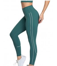 Green Workout Leggings for Women Yoga Pants Leggings Stripes on Side, Tummy Control High Waisted