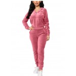 Women's 2 Piece Velvet Tracksuit Set Long Sleeve Zip Up Hoodie & Jogger Pants Sets Warm Velour Sweatsuit Outfit