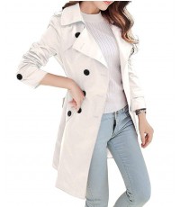 Women's Double-Breasted Trench Coat Classic Lapel Overcoat Slim Outerwear Waterproof Coat with Belt Buckle