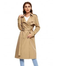 Women's Trench Coat, Double-breasted Rain Coat with Belt 100% Cotton