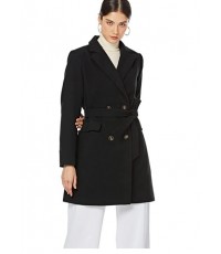 Women's Winter Coat Belted Notched Lapel Double Breasted Mid Long Elegant Trench Coat