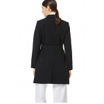 Women's Winter Coat Belted Notched Lapel Double Breasted Mid Long Elegant Trench Coat